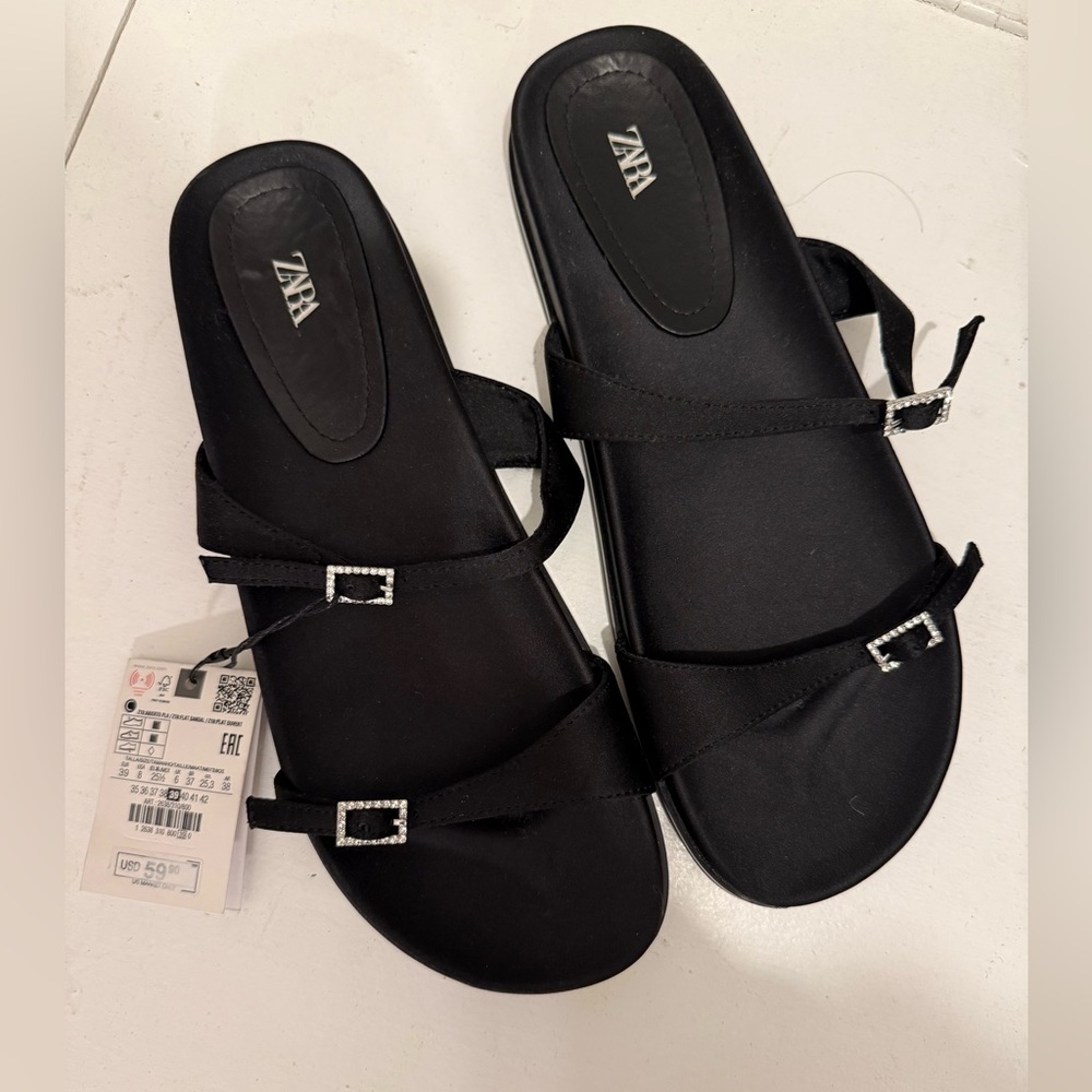 Black Zara Sandals (like Birkenstocks). Brand new with tags.